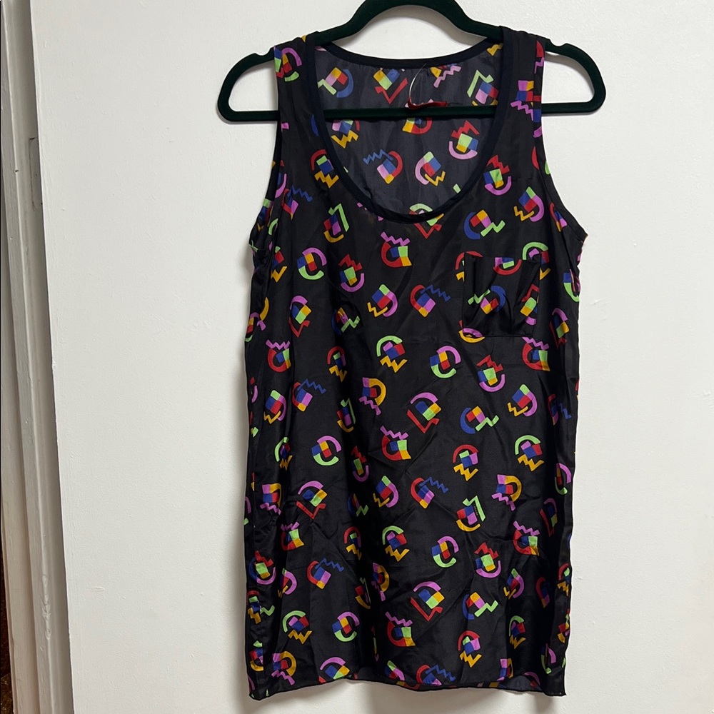 Prada Black Colorful Abstract Squiggle Patterned Silk Scoop Neck Tank Top Small